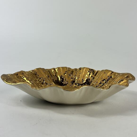 Gold Ceramic Trinket Dish Hand Painted 5" Classic Vintage Lux Style Home Decor - Picture 3 of 14
